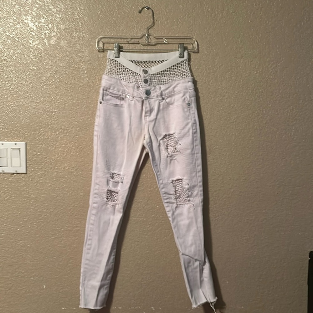 VIP fishnet white jeans 3/4